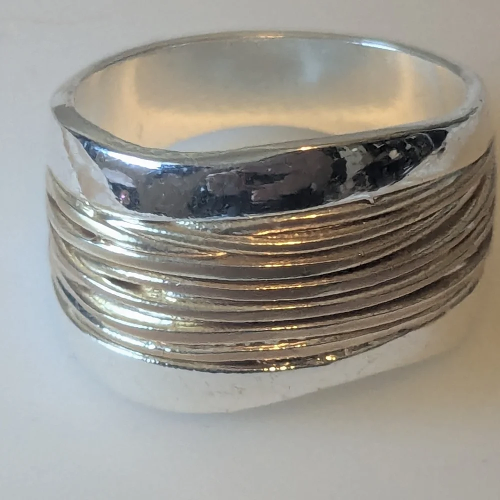 NEW Sculptural Wave Statement Ring Modernist Artisan Silver Wide Band Minimalist
